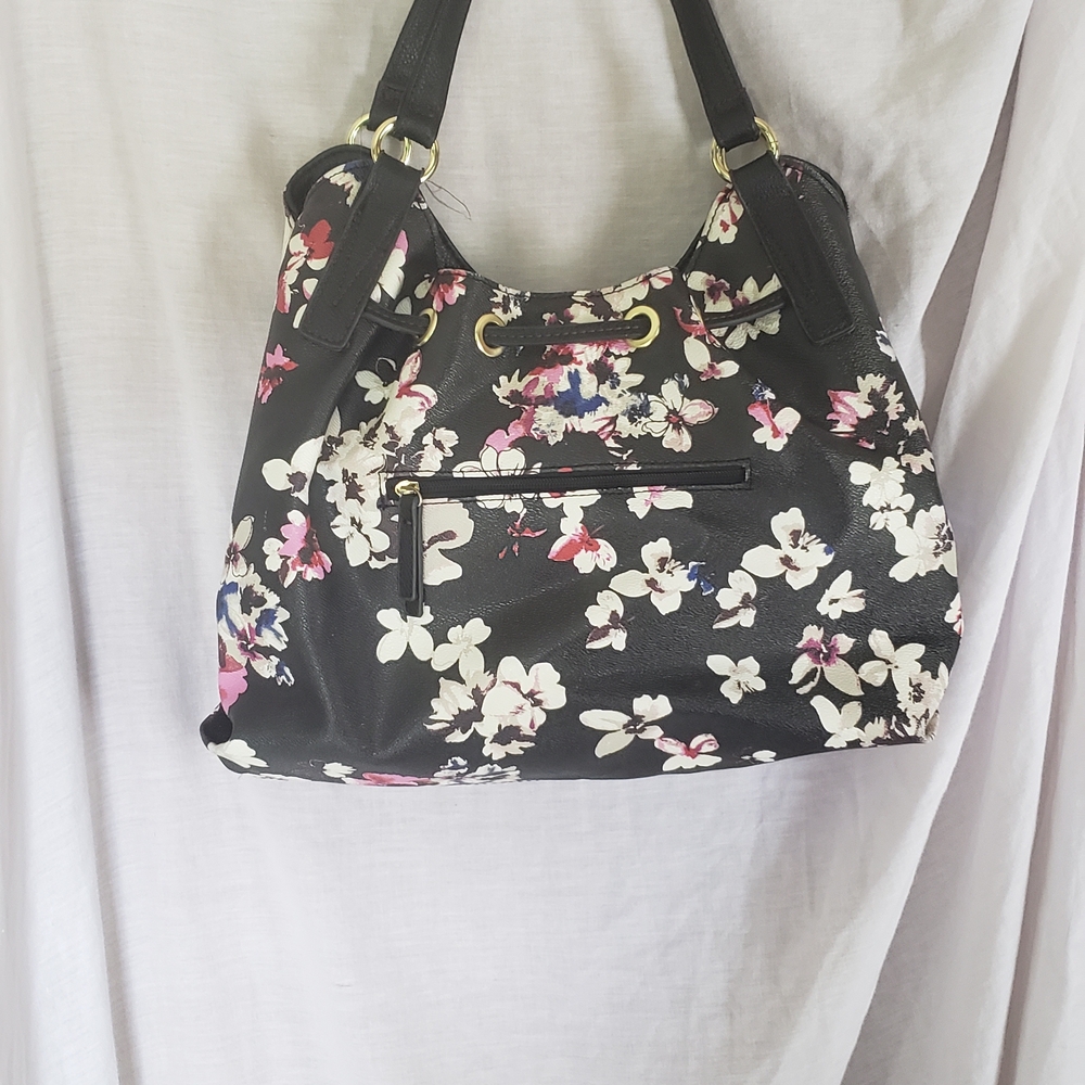 Liz Claiborne Black Floral Shoulder Bag - Picture 2 of 7